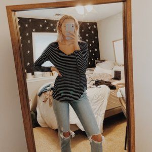 SALE Hollister navy+white striped long sleeve tee